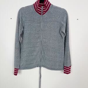 Marine Layer Womens XSmall XS Gray Red Terry Full Zip Sweatshirt Stripe Mock Top